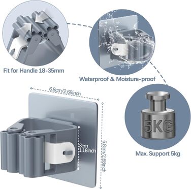 Тримач мітли настінний самоклеящий, мітла для настінного кріплення без свердління 8 шт. для дому та саду, тримач для інструментів для садових інструментів, інструменти - сірий 8 шт. сірий, 3-H