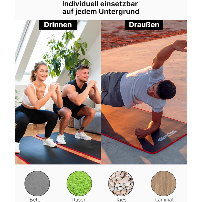 Надзвичайно товстий нековзний килимок для фітнесу з ремінцем для перенесення та електронною книгою килимок для йоги, гімнастики, спортивний килимок та килимок для пілатесу тренувальний килимок для дому, студії та використання на вулиці (чорно-червоний 80 