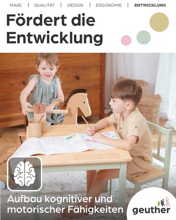 Дитячий комплект сидіння Geuther ACTIVITY Дитячий стіл з 2 стільцями, дерев&39яний Ігровий стіл для дітей віком від 1 року Комплект дитячого столу та стільців для дитячих кімнат Стіл для рукоділля та малювання для дітей Міцні меблі для дитячої кімнати, зе