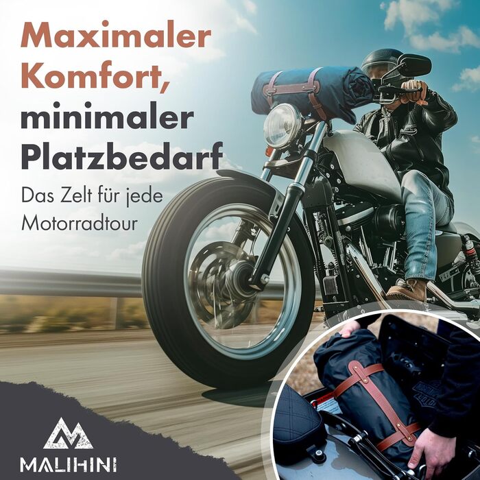 Мотоциклетний намет MALIHINI Намет на 1 особу Ультралегкий та компактний, водонепроникний намет для мотоциклістів та як чохол для мотоцикла Сумісний з усіма мотоциклами Велотуризм та кемпінг, колір хакі