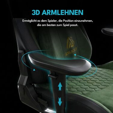 Ігрове крісло, офісне крісло, ергономічне, дихаюче ігрове крісло зі штучної замші, робоче крісло з підставкою для ніг, підголівником та поперековою подушкою, 3D-підлокітники, спинка 90-155, зелене