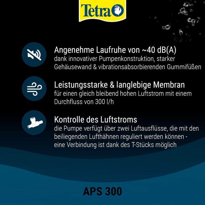 Повітряний насос для акваріума Tetra APS 300 - тихий діафрагмовий насос для акваріумів від 120 до 300 літрів, білий