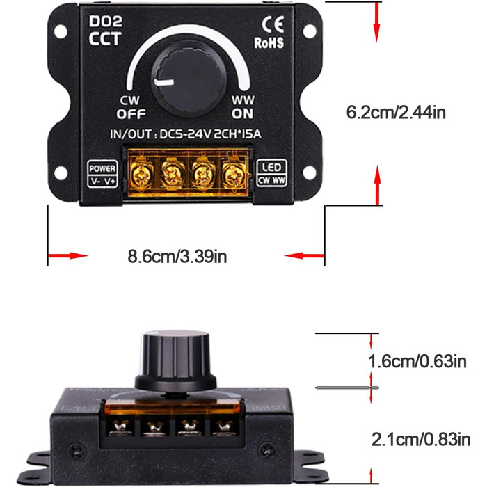 В 12 В 24 В 30 А RF світлодіодна стрічка Диммер ШІМ-контролер затемнення Бездротове керування або за допомогою кнопки для регулювання яскравості Підходить для світлодіодних стрічок (керування CCT), 5
