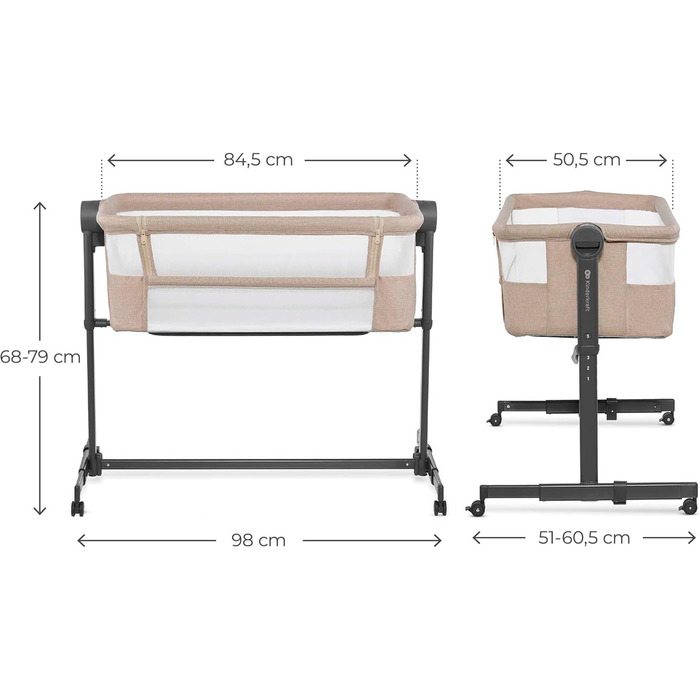 Приліжкове ліжечко 2-в-1, дорожнє ліжечко з матрацом та простирадлом, 5-рівневе регулювання висоти матраца, 4 колеса з гальмами, м&39який матеріал, легка конструкція, бежевий Nestee Beige, 2