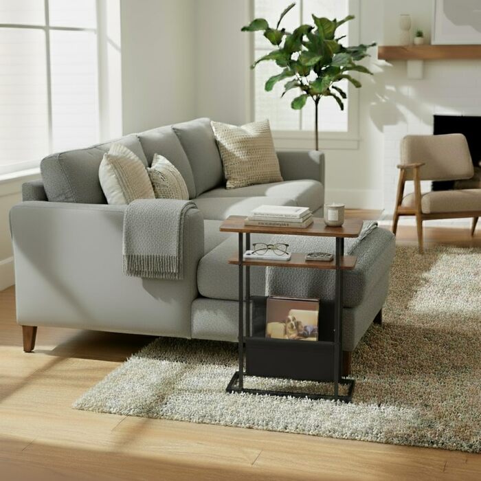 Невеликий журнальний столик для невеликих приміщень, вузький журнальний столик з полицею для журналів - вузький буфет 2 в 1 для вітальні, тонка тумбочка біля ліжка для спальні з полицею (сільський коричневий)