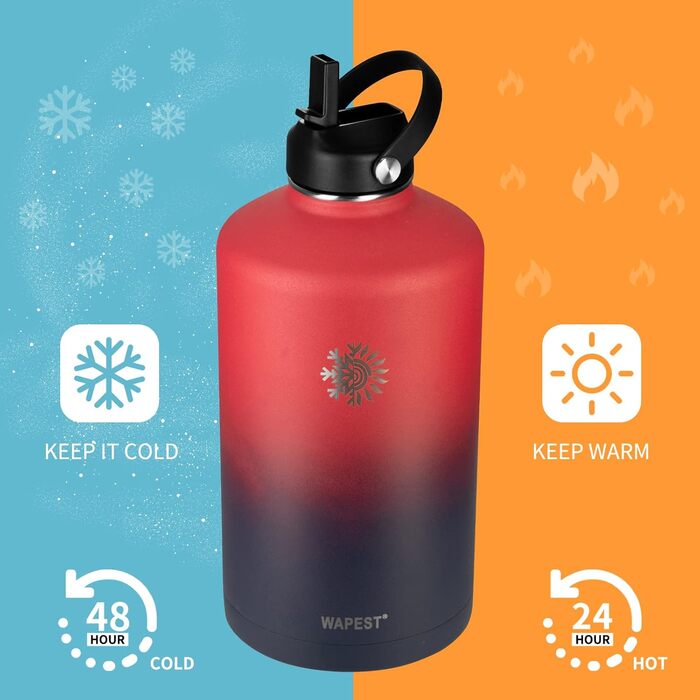 Пляшка для води WAPEST 3,6 л з паракордовою ручкою та щіткою для пляшок, велика пляшка для води з нержавіючої сталі з сумкою для п