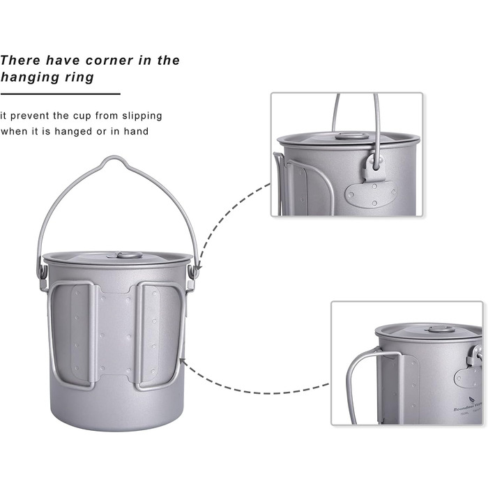 Безмежна подорож Відкритий 300 мл 750 мл 1100 мл 1300 мл 2900 мл Титанова каструля з кришкою Складана ручка для кемпінгу, походів, пікніка Надлегка портативна пляшка для води Чашка для спорту Набір сірих