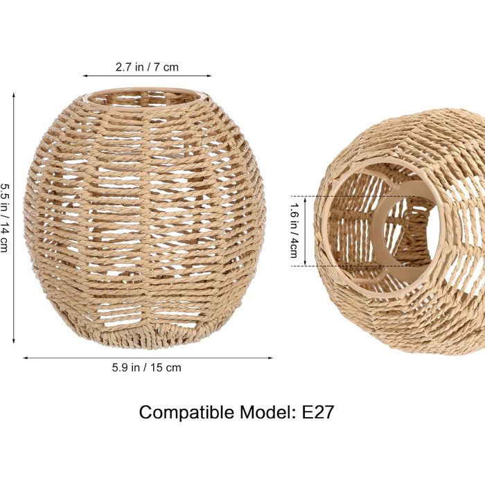 Ангойлі 3 шт. Плетений абажур Ретро Ротанг Плетений кошик Стельова підвісна лампа Чохол для вінтажної люстри Абажур для їдальні Вітальні, 14 х 15см