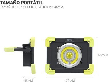 Портативний робочий ліхтар TM Electron TMTOR020 з надяскравим світлодіодним COB-світлодіодом 20 Вт та зовнішнім акумулятором 4000 мАг 20 Вт зовнішній акумулятор