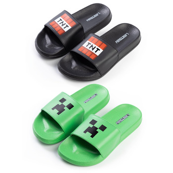 Слайдери Minecraft Creeper та TNT зеленого та чорного кольорів Повсякденне взуття для хлопчиків Набір із 2 слайдерів з обличчям Кріпера та ігровим елементом TNT, мерч, 31 EU