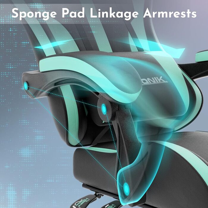 Офісне крісло, ігрове крісло, комп&39ютерне крісло з підставкою для ніг, м&39яке ігрове крісло, ігрове крісло для дорослих, обертове крісло, чорно-м&39ятно-зелений