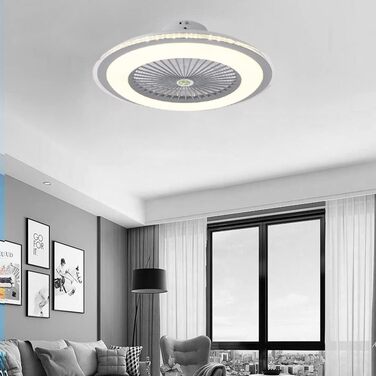 Великі стельові вентилятори в приміщенні зі світлом, 23,6-дюймовий закритий маленький стельовий вентилятор, прихований тихий акрил