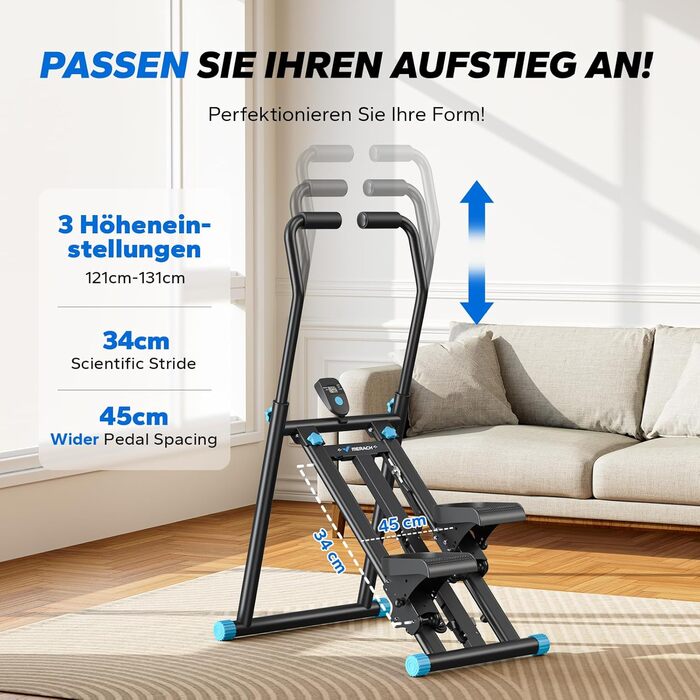 Степер для сходів MERACH 2025 Pro, Stairmaster для дому з регульованими 3 рівнями опору, складний кардіо-степер Stairmaster з регульованими ручками для фітнес-обладнання для домашнього офісу, чорний
