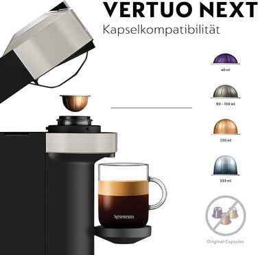 Машина Krups XN910B Nespresso Vertuo Next Кавова капсульна машина Кавоварка Nespresso Резервуар для води 1,1 л 6 розмірів чашок Функція вимкнення живлення 54 переробленого пластику Світло-сірий без піноутворювача молока