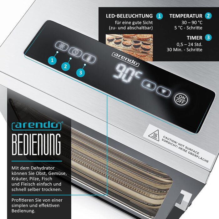 Дегідратор з нержавіючої сталі 8 разів - 500 Вт з регулятором температури - Дегідратор їжі М'ясо, фрукти, овочі - Таймер до 24 годин - 8 вставок - GS - Дегідратор - Без бісфенолу А Одинарний