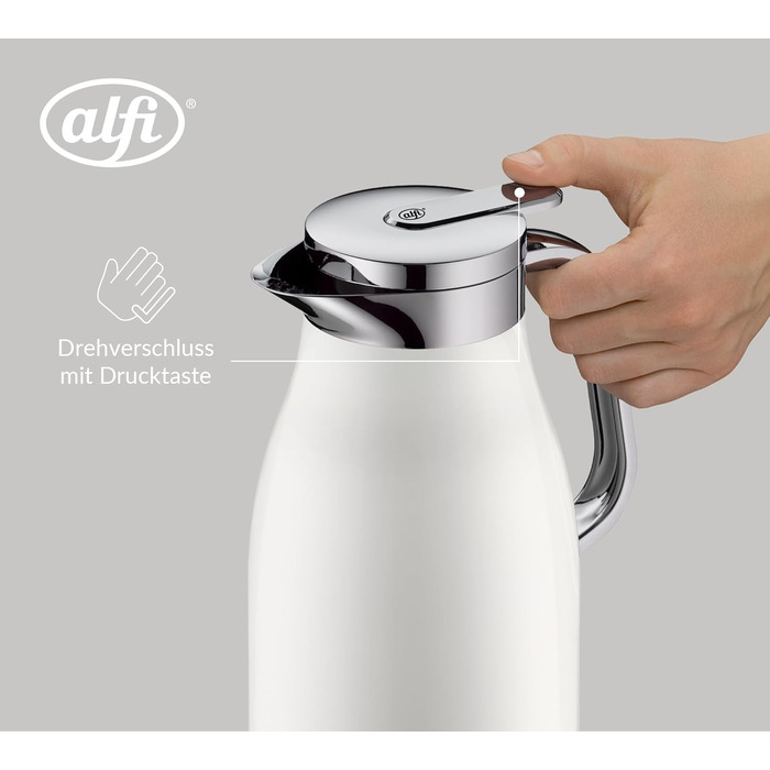 Л, кокосово-білий матовий, термос з нержавіючої сталі з гігієнічною скляною вкладкою, кришка, що закручується, зі зручною кнопкою, ергономічна ручка, керування однією рукою, ідеально підходить як кавник 1000 мл кокосово-білий матовий, 1.0