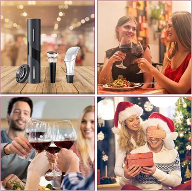 Електричний набір відкривачів для винних пляшок, акумуляторний електричний штопор, автоматичний відкривач для вина Відкривачка для пляшок з різаком для фольги, вакуумна пробка та наливник вина для сімей, вечірок (чорний) автоматичний 4-в-1 чорний