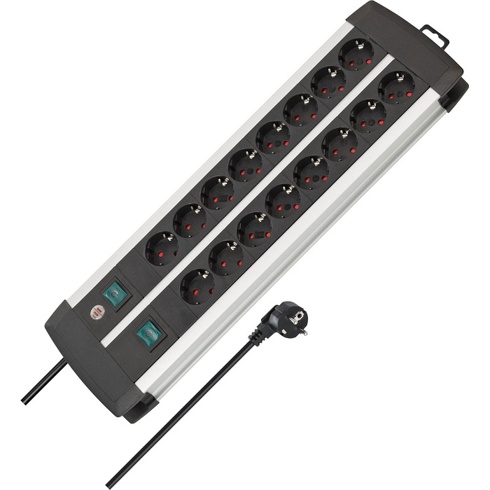 Розетковий подовжувач - багаторозеткова розетка з високоякісного алюмінію (з 2 вимикачами на 8 розеток кожен і кабелем довжиною 3