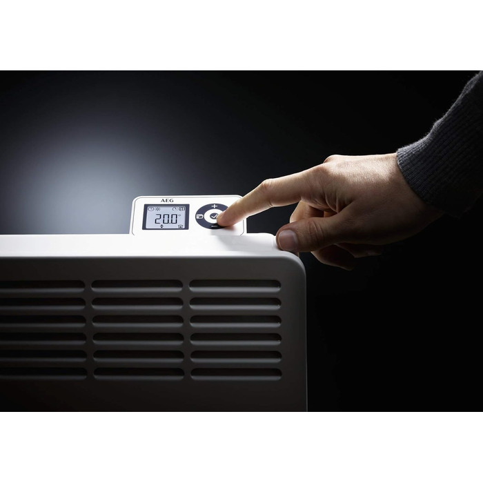 Настінний конвекторний обігрівач AEG WKL 2005 для площі приблизно 20 м, 2000 Вт, 5-30 C, настінний, РК-дисплей, тижневий таймер, металевий, Ecodesign 2018, 236535 для площі приблизно 25 м, металевий корпус без 120-хвилинного таймера