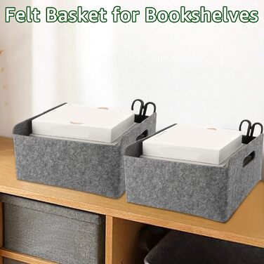 Набір фетрових кошиків WOPPLXY з 4 предметів, фетрова коробка 30,5 x 24 x 15 см, сірий фетровий кошик для шаф, книжкових полиць та шухляд