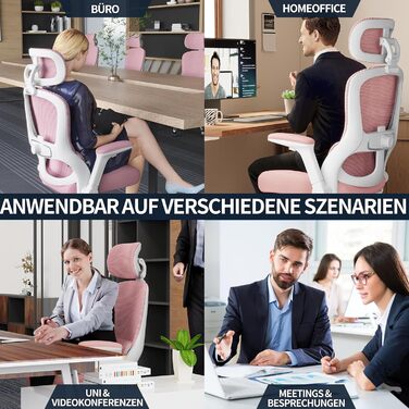 Ергономічне офісне крісло TRALT - Ігрове крісло з регульованим підголівником та поперековою опорою - Офісне крісло для дому - Комп&39ютерне крісло для високих людей - Сітчасте крісло, вантажопідйомність 150 кг, рожеве