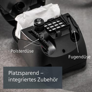Пилосос із мішком Siemens Z 3.0 extreme power VSZ3XTRM11, для підлоги, XXL-насадка для м'яких меблів (ідеально для шерсті тварин), насадка для паркету, килимів та плитки, низьке енергоспоживання, 850 Вт, чорний