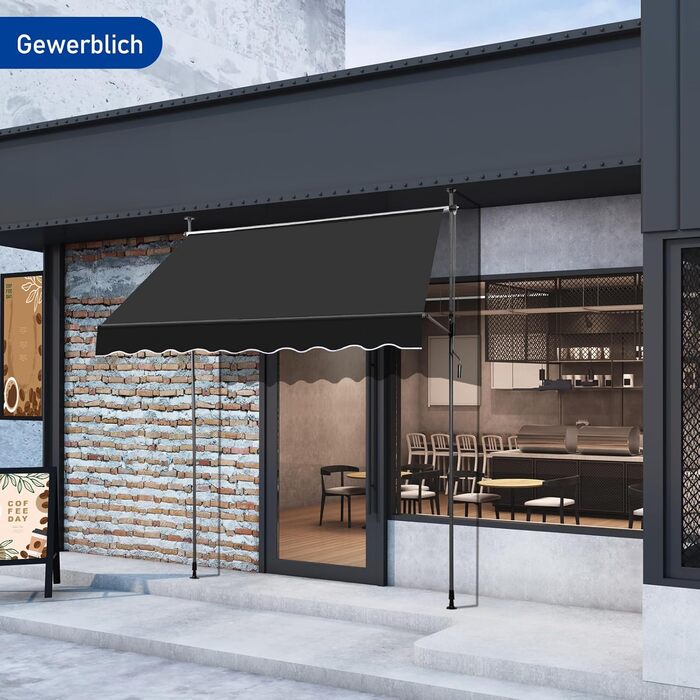 Тент LEADZM із затискачем, ширина 200 см, невеликий балконний тент без свердління, водонепроникний, сонцезахисний, стійкий до ультрафіолету, регульований по висоті за допомогою ручного приводу, для тераси, балкона, багатоквартирного будинку, саду, магазин