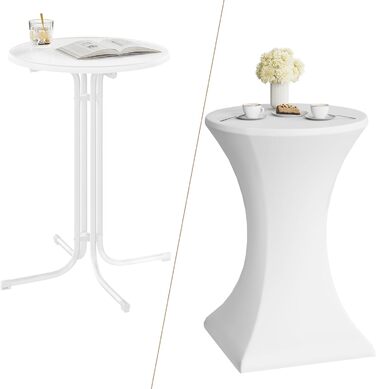 Складаний стіл WOLTU, бістро-стіл з чохлом, всепогодний круглий садовий стіл, барний стіл Ø 80 см, високий стіл 110 см, бічний столик для використання в приміщенні/на вулиці, для садових вечірок та весіль, металеві труби, білий Ø 80 см, матово-білий