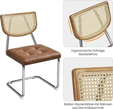 Комплект кухонних стільців Yaheetech із 2 шт. , обідні стільці зі спинкою з ротанга, консольне крісло зі штучної шкіри, м&39яке крісло для їдальні/кухні/вітальні/ресторану, ретро-коричневий