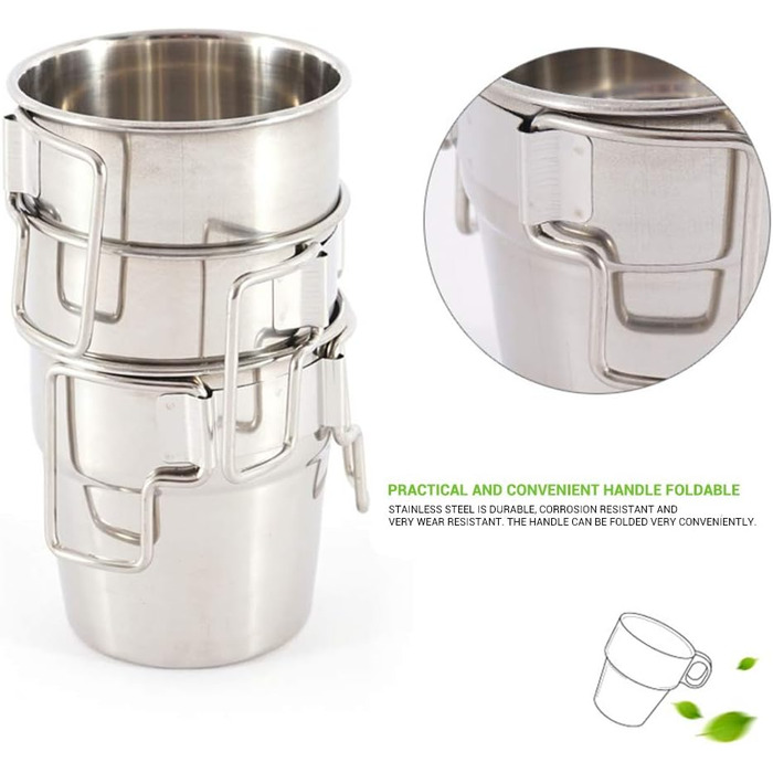 Штабельовані туристичні кружки, 4 шт. и, нержавіюча сталь, туристичні кружки зі складною ручкою, набір туристичних кружок для активного відпочинку