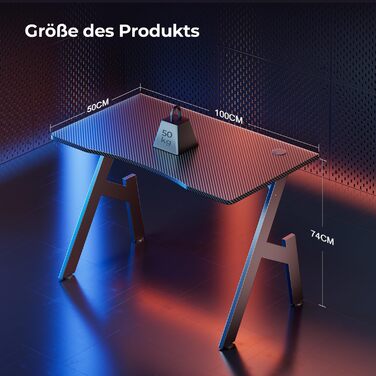 Ігровий стіл 100 x 50 см, ігровий стіл, міцний комп&39ютерний стіл з карбоновою поверхнею, ергономічний комп&39ютерний стіл для ігор та офісного використання, чорний стіл 100 см