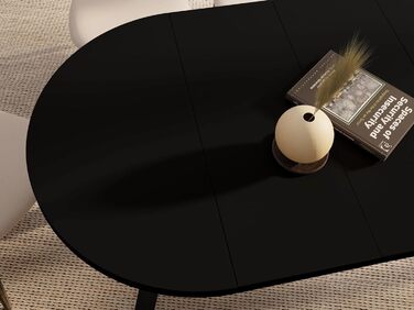 Круглий розкладний обідній стіл у стилі лофт Індустріальний стіл з чорними дерев&39яними ніжками Компактний обідній стіл для вітальні Чорний 90-190 см Чорний 90 / 190 см