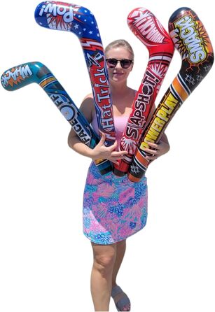 Надувні хокейні ключки, 88,9 см, 4 дизайни, мотиви Splash it Thwack Hat-trick. Pow Power Play. Smack Face Off Whack. Барвисті. Вініл. Чудовий подарунок на вечірку (12 шт. , 4 випадкові дизайни). 12 шт. , випадковий вибір кольору, 4 дизайни.