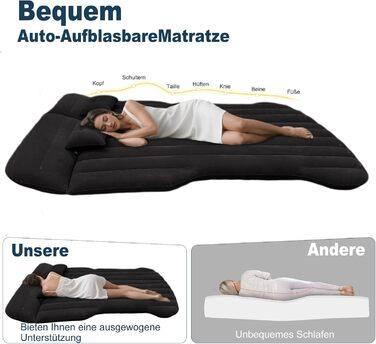 Автомобільний матрац, надувний матрац для позашляховика, потовщений автомобільний матрац, надувне ліжко для багажника/заднього сидіння, надувний матрац для моделі Y/позашляховика/фургона/мінівена, для подорожей/кемпінгу/дому/на природі, чорний