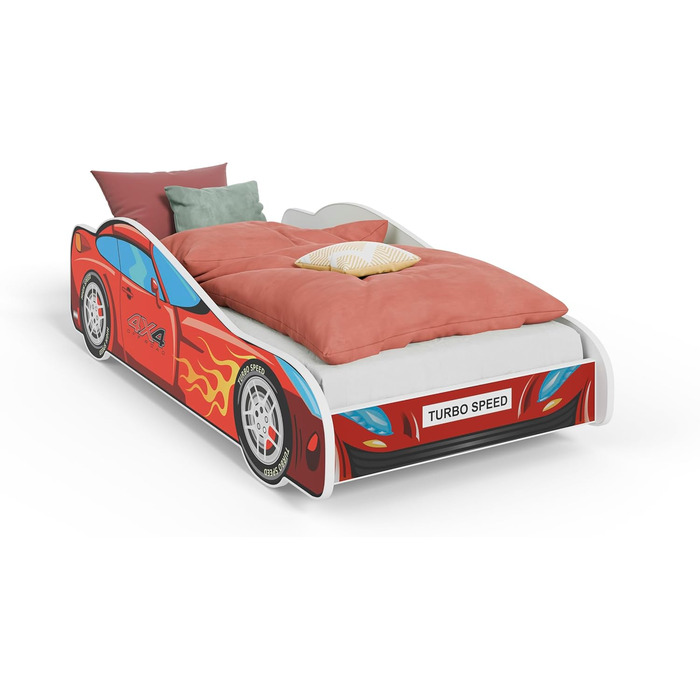Дитяче ліжко KOBI з поручнями - Дизайн машинки Гоночна машина 140 x 70 см Дитяче ліжко з матрацом Дитячі ліжка для хлопчиків та дівчаток Односпальне ліжко, Дитяче ліжко, Ліжко-автомобіль