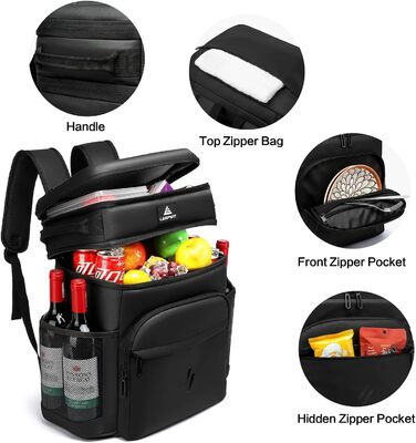 Рюкзак-холодильник Laripwit, 54 банки, термосумка-холодильник, великий ізольований двоярусний рюкзак з охолоджувальним відділенням для чоловіків та жінок - ідеально підходить для пікніків, подорожей, кемпінгу, тактичного використання та пляжів, 33 л - чор