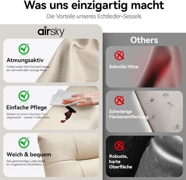 Крісло-гойдалка AIRSKY, крісло-гойдалка, крісло для телевізора зі справжньої шкіри з функцією відкидання, крісло для кінотеатру, крісло для літніх людей, крісло для телевізора з функцією сну, ручне регулювання, крісло-гойдалка, крісло-гойдалка, вітальня, 