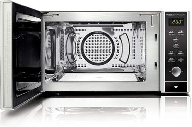 Керамічна мікрохвильова піч 3в1 з грилем конвекцією 2100 Вт 30 л, основа з боросилікатного скла, решітка гриль на 2 рівні, функція духовки до 200C, нержавіюча сталь, срібло 30 літрів керамічна основа одинарна, 30