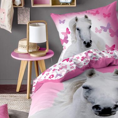 Постільна білизна для дівчаток 135x200, постільна білизна з конем для дітей та підлітків, метелик, 100 бавовна 135 x 200 см 80 x 80 см
