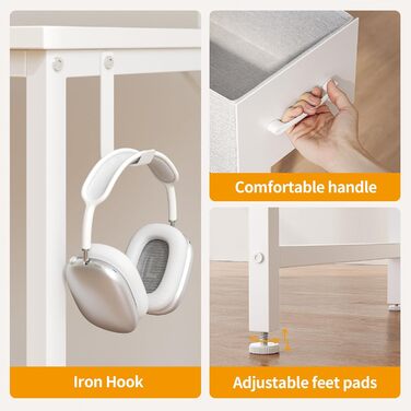 Письмовий стіл CubiCubi з 2 шухлядами та гачком для навушників, 1205075 см. Невеликий комп&39ютерний стіл, офісний стіл, для кабінету, спальні, металевий каркас, білий. 120 x 50 см Білий біла ручка