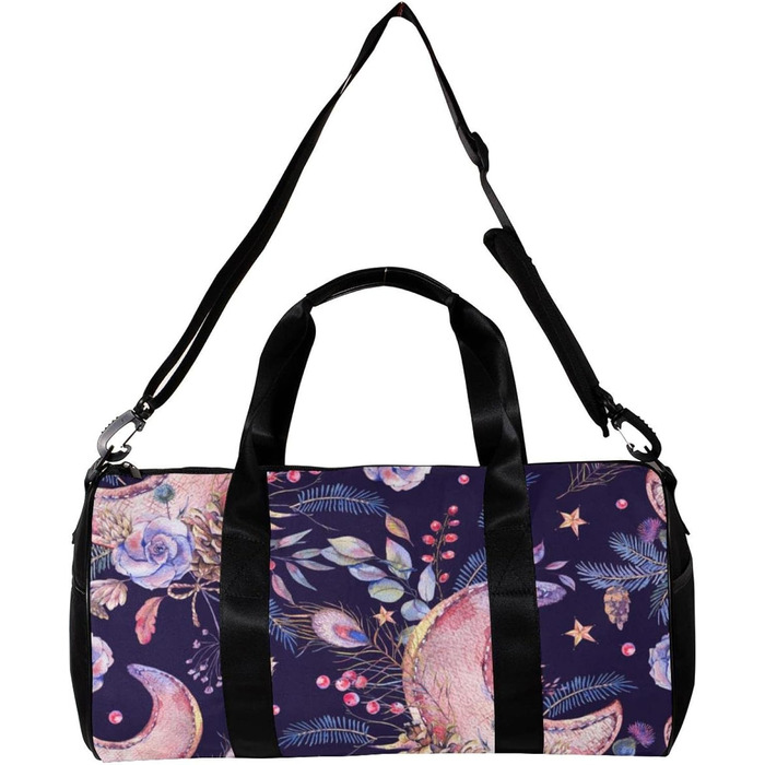 Спортивна сумка, маленька дорожня сумка, сумка для шопінгу та йоги, вінтажний дизайн з місяцем, трояндами та квітами, сумка для фітнесу на відкритому повітрі, ручна поклажа