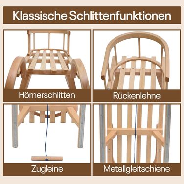 Найкраще для дітей - Дерев'яні санки санки з рогу 120 см зі спинкою санки з рогу санки для дітей з дерева дитячі санки з дерева ід