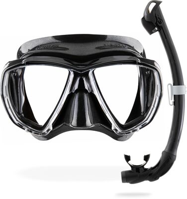 Набір для підводного плавання Cressi Big Eyes Seal Dry Snorkel Set для дорослих, преміальна маска для дайвінгу з панорамним видом, силіконове ущільнення, запатентовані лінзи для огляду вниз та суха трубка для легкого дихання, один розмір, чорний/чорний