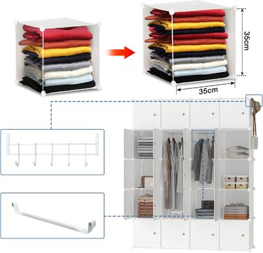 Шафа для зберігання речей HENGMEI, система полиць для самостійного виготовлення, PP-пластик з дверима, водонепроникна та пилонепроникна для спальні та ванної кімнати (20 коробок, білий)