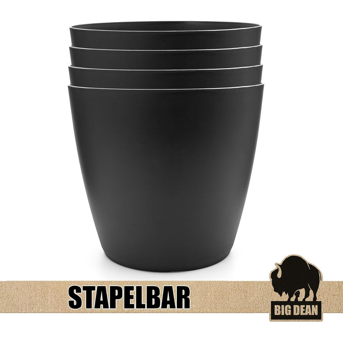 Набір із 4 пластикових квіткових горщиків/каструль BigDean у сучасному стилі (графіт, ø 24 см), підходить для використання в приміщенні та на вулиці