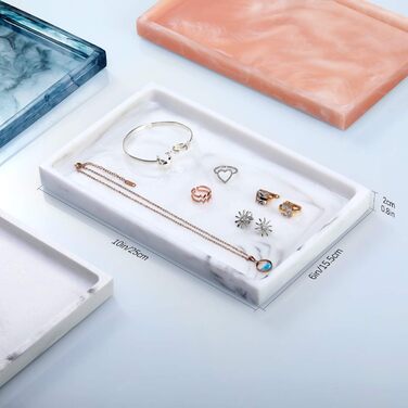 Підставка для ювелірних виробів Emibele Harz, підставка для ювелірних виробів для ванної кімнати, кухні, комода, місце для зберігання косметики, гелю для душу, серветок, парфумів, мила, рушників, шампуню, рослинного декору, середня - білий мармур 25,5 x 1