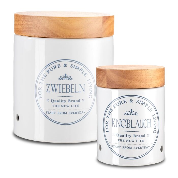 Контейнери для зберігання цибулі та часнику, керамічні, білі з дерев&39яною кришкою та бамбуком, круглі, у вінтажному сільському стилі, набір горщиків для цибулі та часнику, глянцеві, з етикеткою Цибуля та часник