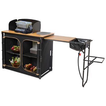 Складана кемпінгова кухня KingCamp з раковиною, бамбукова кемпінгова шафа, складна вулична кухня з місцем для зберігання, вітровим склом та тримачем для лампи, міцна алюмінієва рама, дорожня кухня, кемпінгові меблі для пікніків-барбекю, кемпінгова шафа з 