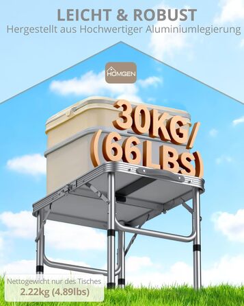 Складаний стіл для пікніка HOMGEN 58x40 см, регульована висота у 3 напрямках, розкладний стіл, стіл для пікніка, балкон, стіл для барбекю, садовий стіл, кемпінговий стіл, легкий та портативний для активного відпочинку, балкону, саду - чорний