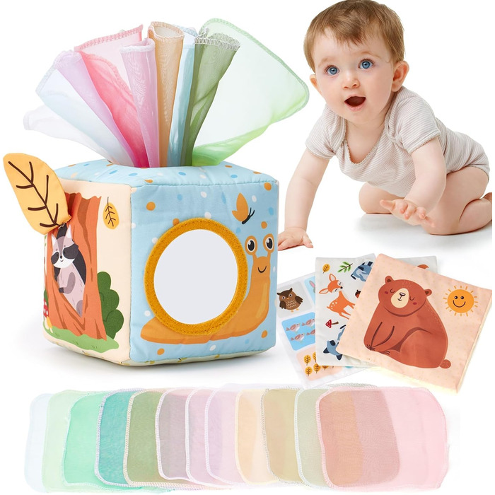 Місяців Tisuse Box Toy Montessori Toys Baby 6-12 Сенсорний животик Час Контрастні іграшки для немовлят Подарунки, 6